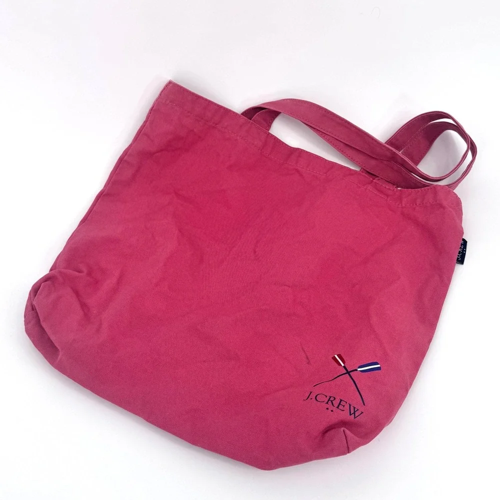 J. Crew Pink Canvas Tote Bag Beach Travel Everyday Casual‎ Nautical Logo